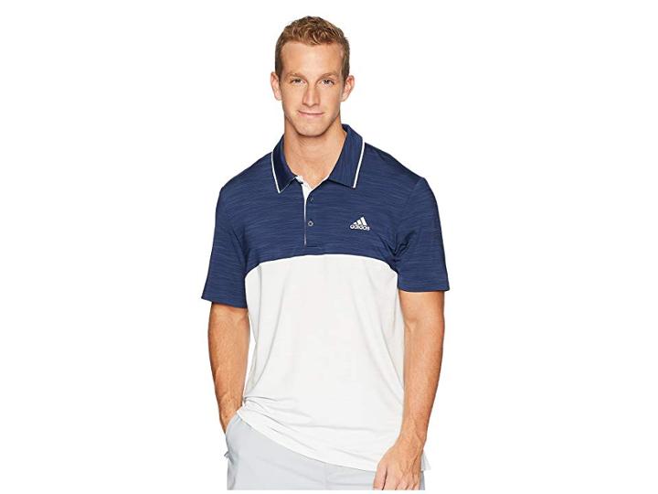 Adidas Golf Ultimate Heather Blocked Polo (collegiate Navy Heather/grey One Heather) Men's Clothing