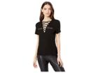 Bebe Logo Lace-up Short Sleeve Top (jet Black) Women's Blouse