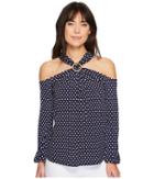 Michael Michael Kors Simple Dot Ring Halter Top (true Navy/white) Women's Clothing