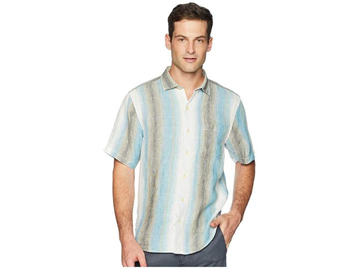Tommy Bahama Sanchez Stripe Linen Shirt (voyager Blue) Men's Clothing