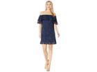 London Times Off The Shoulder Ruffle Shift Dress (navy) Women's Dress