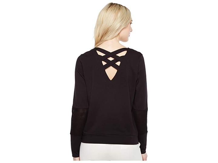 Ivanka Trump Ponte Crossback And Mesh Long Sleeve Pullover (black/black) Women's Long Sleeve Pullover