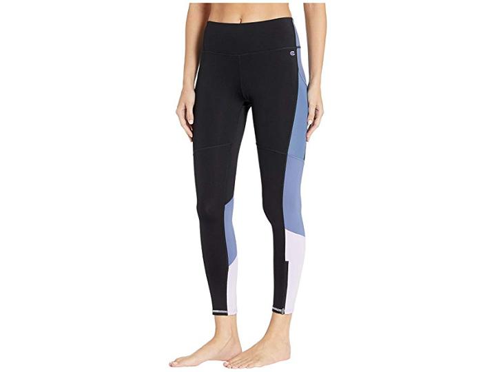 Champion Fashion Tights 7/8 Novelty Blocking (black/seven Seas Blue) Women's Casual Pants