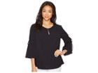 Ellen Tracy Ruched Sleeve Top (night Sky) Women's Clothing