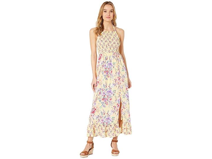 Angie Smocked Bodice Halter Maxi Dress (yellow) Women's Dress