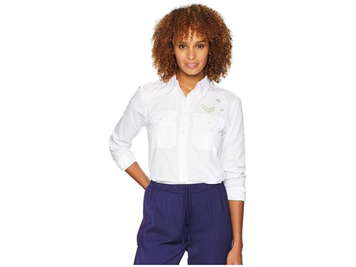 Lauren Ralph Lauren Bullion-patch Poplin Shirt (white) Women's Clothing