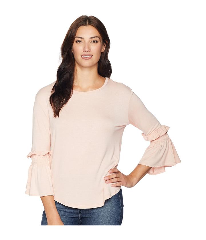 Alexander Jordan Long Sleeve Top With Ruffle And Smocked Sleeve (blush) Women's Clothing