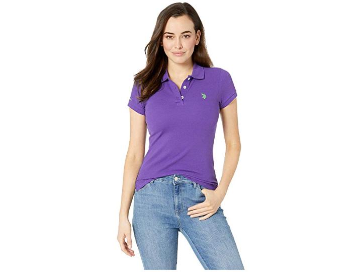 U.s. Polo Assn. Solid Pique Polo Shirt (purple Anemone) Women's Clothing