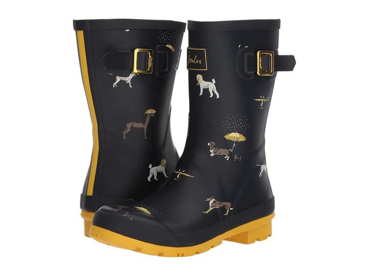 Joules Mid Molly Welly (navy Raining Dogs Rubber) Women's Rain Boots