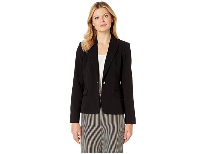 Calvin Klein Woven Button Front Jacket (black) Women's Jacket