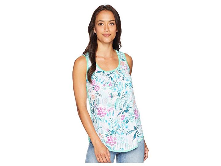 Joules Iris Jersey Woven Mix Sleeveless Top (bright White Secret Garden) Women's Sleeveless