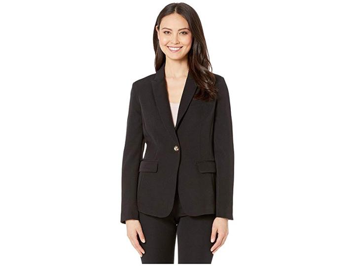 Tahari By Asl One-button Flap Pocket Jacket (black) Women's Coat