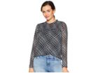 Cece Long Sleeve Smocked Swept Houndstooth Blouse (blue Chintz) Women's Blouse