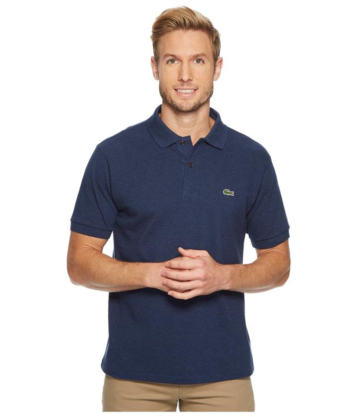 Lacoste Short Sleeve Classic Fit Chine Pique Polo Shirt (nocturne Blue Chine) Men's Short Sleeve Pullover