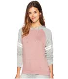 Pink Rose Long Sleeve Oversized Color Block Raglan Hoodie W/ Branded Bottom Contrast Armbands (blush Combo) Women's Sweatshirt