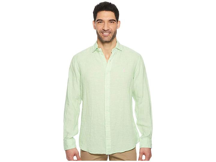 Polo Ralph Lauren Linen Spread Long Sleeve Sport Shirt (lime/white) Men's Clothing