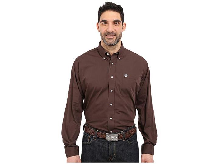 Cinch Long Sleeve Button Down Solid (brown) Men's Long Sleeve Button Up
