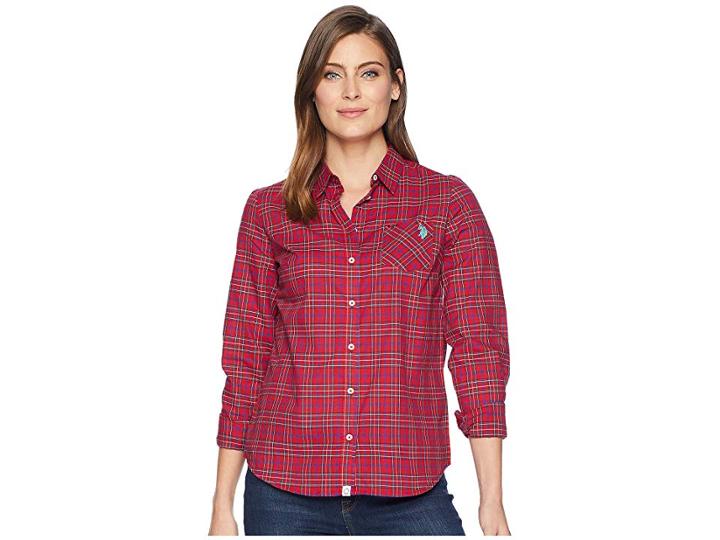 U.s. Polo Assn. Plaid Woven (true Crimson) Women's Clothing