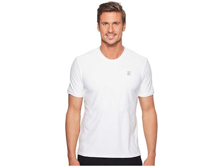 Nike Court Short Sleeve Tennis Top (white/black) Men's Clothing