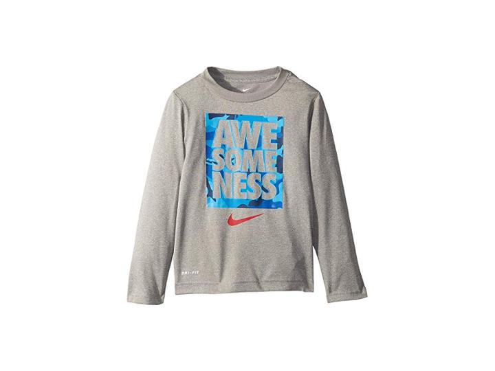 Nike Kids Awesomeness Camo Dri-fittm Long Sleeve Top (toddler) (dark Grey Heather) Boy's T Shirt