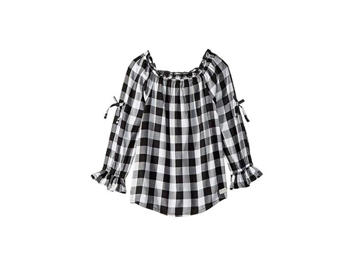 7 For All Mankind Kids Open Sleeve Challis Gingham Top (little Kids) (gingam) Girl's Clothing