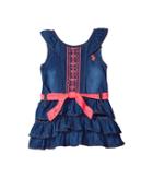 U.s. Polo Assn. Kids Medium Blue Wash Denim With Embroidered Lace Dress (little Kids/big Kids) (medium Wash) Girl's Dress