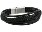 Steve Madden Faux Leather Braided Multi Strand Bracelet In Stainless Steel (black/silver) Bracelet