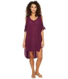 Becca By Rebecca Virtue Breezy Basics Cold Shoulder Poncho Cover-up (raisin) Women's Swimwear