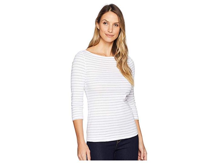 Three Dots Autumn Stripe British Tee (white) Women's T Shirt
