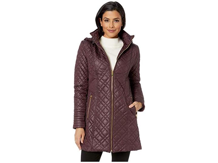 Via Spiga Multi Quilt Hooded (marsala) Women's Coat