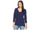 Dylan By True Grit Effortless Long Sleeve V Tee (indigo) Women's T Shirt