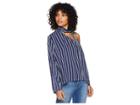 Jack By Bb Dakota Round Of Applause Striped Rayon Challis One-sleeve Top (dark Blue) Women's Clothing