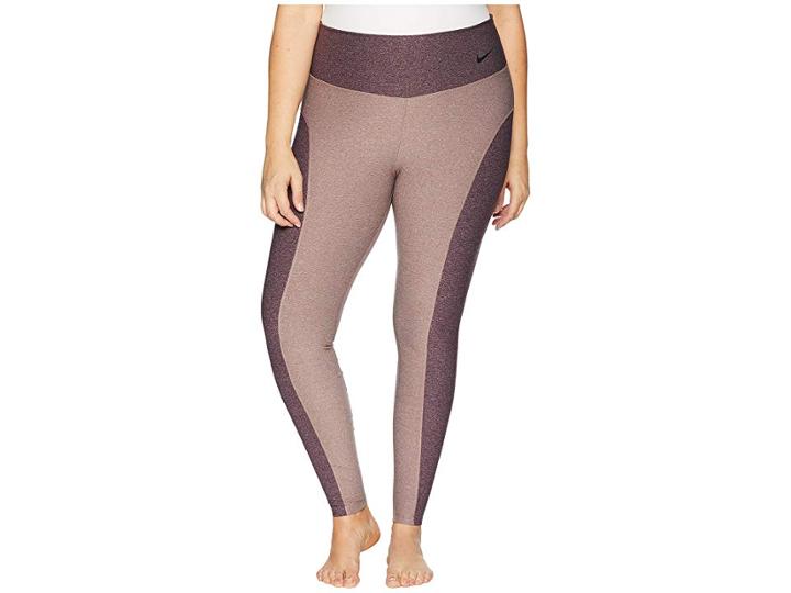 Nike Power Color Block Studio Tights (size 1x-3x) (smokey Mauve/heather/burgundy Crush/black) Women's Casual Pants