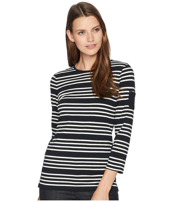 Chaps Lightweight Stripe Cotton Jersey 3/4 Knit (polo Black Multi) Women's Clothing