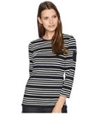 Chaps Lightweight Stripe Cotton Jersey 3/4 Knit (polo Black Multi) Women's Clothing