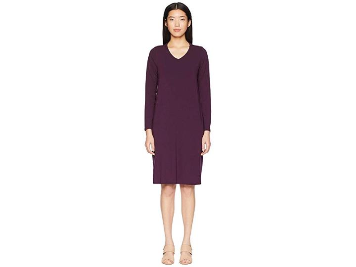 Eileen Fisher Viscose Jersey V-neck Dress (raisonette) Women's Dress
