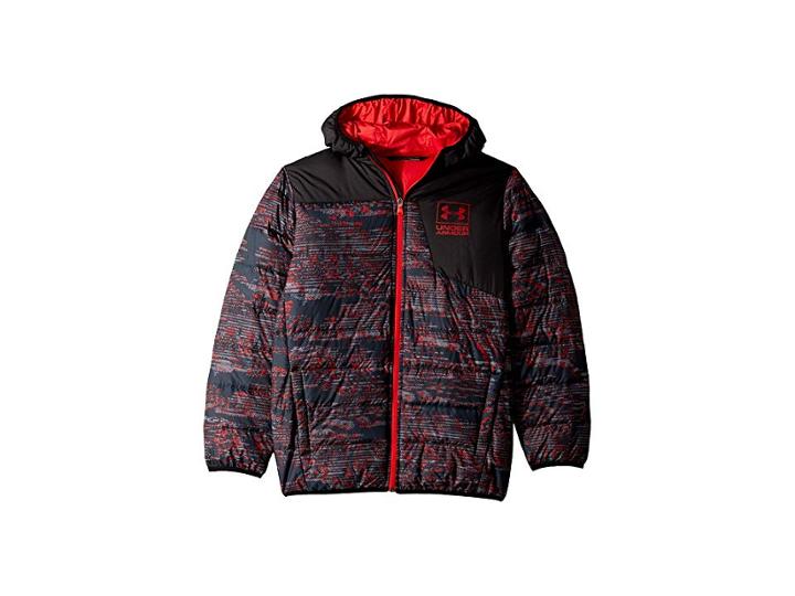 Under Armour Kids Print Swarmdown Hooded Jacket (big Kids) (black) Boy's Coat