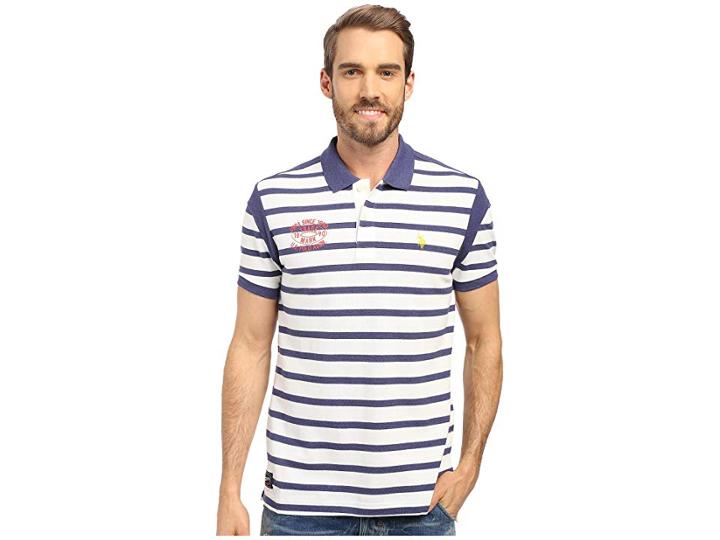U.s. Polo Assn. Striped Slim Fit Polo Shirt (dodger Blue Heather) Men's Short Sleeve Knit
