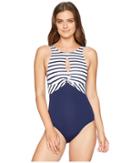 Tommy Bahama Channel Surf Twist Front High Neck One-piece (mare Navy) Women's Swimsuits One Piece