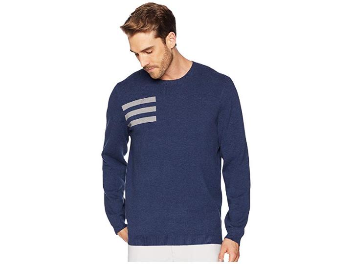 Adidas Golf 3-stripes Crew Neck Sweater (collegiate Navy Heather) Men's Long Sleeve Pullover