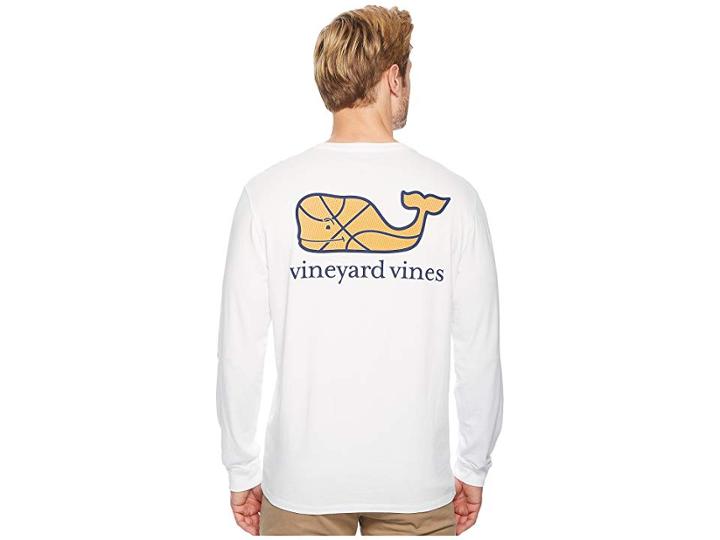 Vineyard Vines Long Sleeve Basketball Whale Pocket Tee (white Cape) Men's T Shirt