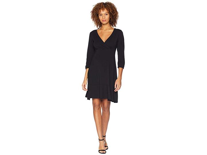 Mod-o-doc Cotton Modal Spandex Jersey Surplice Front Dress With Flounce Hem (black) Women's Dress