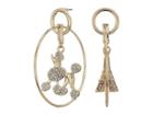 Betsey Johnson Gold Tone Hoop Earrings With Poodle And Eiffel Tower Charm (pink) Earring