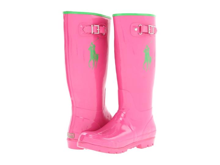 Polo Ralph Lauren Kids Ralph Rainboot (big Kid) (pink/green Rubber) Girl's Shoes