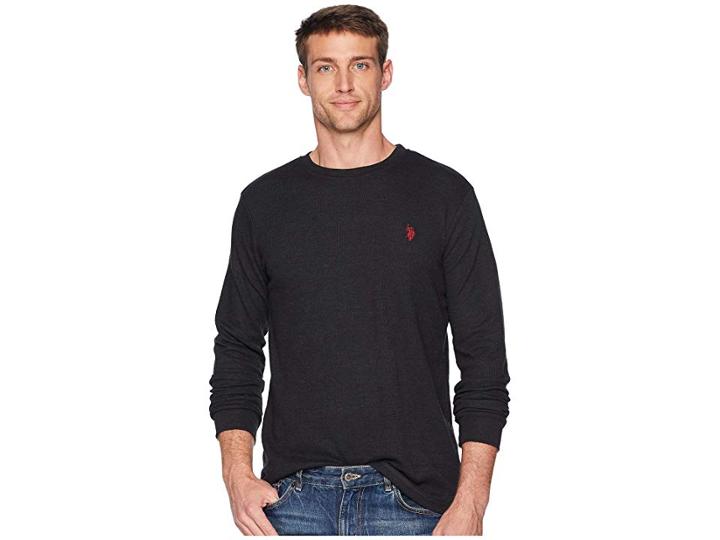 U.s. Polo Assn. Long Sleeve Crew Neck Solid Thermal Shirt (black Heather) Men's Long Sleeve Pullover