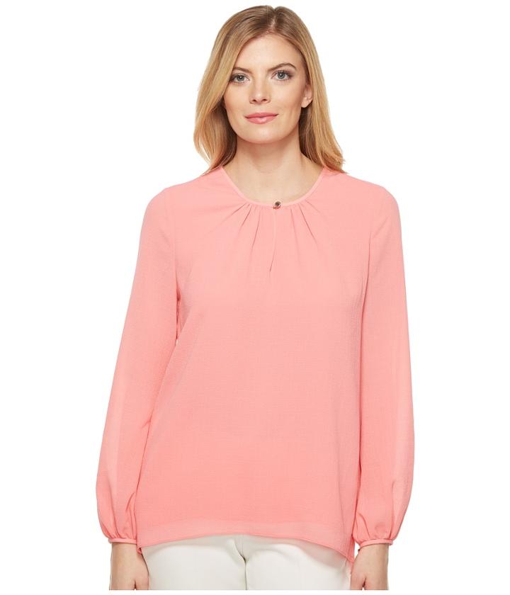 Ellen Tracy Shirred Neck Blouse (blossom Pink) Women's Blouse