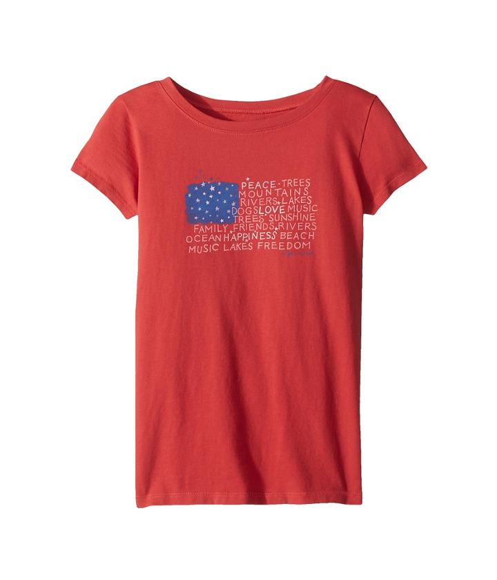 Life Is Good Kids Crusher Peace Love Flag Tee (little Kids/big Kids) (americana Red) Girl's T Shirt