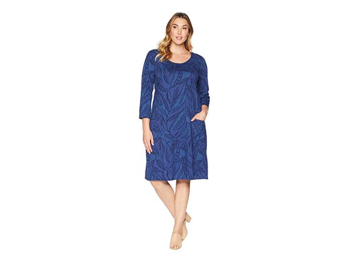Extra Fresh By Fresh Produce Plus Size Palm Leaves Dalia Dress (moonlight Blue) Women's Dress