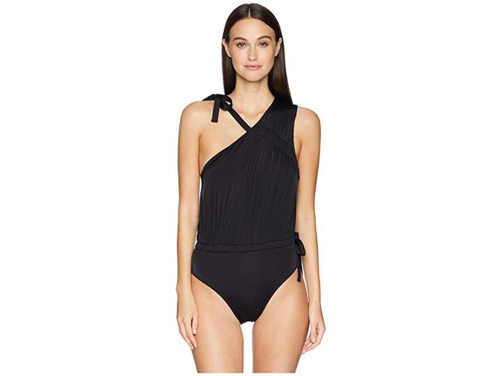 Derek Lam 10 Crosby Asymmetric Ruched Tie Maillot (black) Women's Swimsuits One Piece