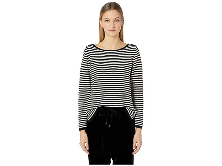 Eileen Fisher Bateau Neck Top (soft White/black) Women's Sweater